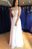 Unique A Line Colorful Beads Chiffon White Formal Dresses, Prom Evening Dresses STB15539