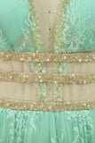 Soft Lace Evening Dresses A-Line V-Neck Floor-Length