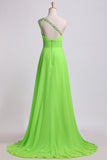 Cheap Prom Dresses Green One Shoulder Floor Length Sweep/Brush