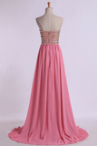 Prom Gown A-Line Sweetheart Sweep/Brush With Beading&Rhinestone