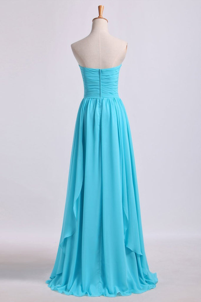 Sweetheart Pleated&Fitted Bodice A Line Dress Full Length With Layered Chiffon
