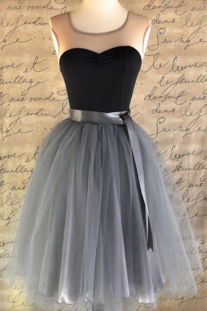 Homecoming Dresses A Line Scoop With Sash/Ribbon Knee Length Tulle