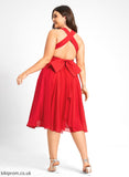 A-Line Cocktail Dress Cocktail Dresses Chiffon Ruffle Knee-Length V-neck Lila Bow(s) With