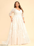 A-Line Sequins Court Dress Rachel Wedding Lace Tulle Wedding Dresses With Train V-neck