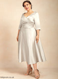 A-Line of the Mother Bride V-neck With Tea-Length Mother of the Bride Dresses Mara Ruffle Dress Satin