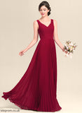 Neckline Length Fabric Pleated Silhouette Floor-Length SplitFront Embellishment V-neck A-Line Renee Bridesmaid Dresses