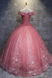 Off The Shoulder Long Ball Gown Lace Princess Prom Dresses Quinceanera