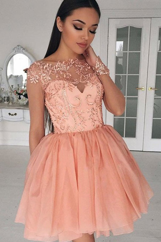 Long Sleeves Homecoming Dresses Scoop Chiffon With Applique
