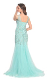 New Arrival V Neck Tulle With Applique And Beads Mermaid Prom