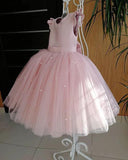 Lovely Pretty Pink Round Neck Tulle Flower Girl Dresses, Cheap Wedding Little Girl STB15258