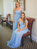 Charming Off the Shoulder Sky Blue Sweetheart Chiffon Wedding Party Dresses, Bridesmaid Dress STB15117