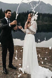 Long Sleeve Two Pieces Lace Round Neck Beach Wedding Dresses Chiffon Boho Bridal Gowns STB14979