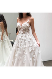 Spaghetti Strap Sweetheart Neck Beach Wedding Dresses 30D Appliqued Bridal