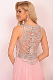 Chiffon Scoop Prom Dresses A Line With Beads&Rhinestones Chiffon Floor