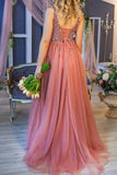 Princess A line V Neck Tulle Beads Sequins Prom Dresses with Lace up, Dance STB15657