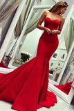 Sexy Red Sweetheart Mermaid Prom Dresses, Strapless Sweetheart Evening Dresses STB15348