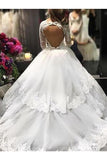 Luxurious Lace Long Sleeves V-Neck Layers Ball Gown Wedding