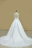 A Line Scoop Wedding Dresses Satin With Beading Chaple