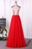 New Arrival A Line Scoop Prom Dresses Tulle With Applique And