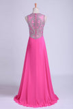 Scoop A-Line Chiffon&Tulle Floor-Length Prom Dresses With Beads Color