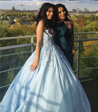 Princess Ball Gown Blue Appliques Strapless Quinceanera Dresses, Sweet 16 Dresses STB15290