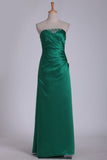 New Arrival Bridesmaid Dresses Strapless A Line Satin With Beads And Ruffles Floor