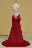 Straps Prom Dresses Spandex With Beads And Slit