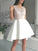 Cute Mini A Line Ivory High Low V Neck Lace Appliques Satin Homecoming Dresses