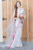 Bateau Sheath Lace Beach Wedding Dress With Appliques Open Back Bridal Dresses
