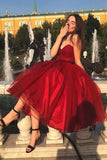 Chic Ball Gown Red V Neck Homecoming Dresses Strapless Tulle Short Cocktail Dresses