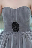 Cute Gray Ruffles High Low Strapless Tulle Homecoming Dresses with Lace up