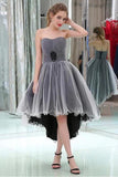 Cute Gray Ruffles High Low Strapless Tulle Homecoming Dresses with Lace up