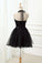 Cute Halter Black Tulle Sleeveless Beads Short Prom Dresses Homecoming Dresses