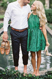 Cute Lace Green Scoop Backless Short Prom Dresses Above Knee Homecoming Dresses