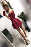 Cute Off the Shoulder Long Sleeves Burgundy Lace Homecoming Dresses Sweet 16 Dresses