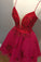 Cute Red Spaghetti Straps V Neck Tulle Beaded Short Prom Dresses Homecoming Dresses