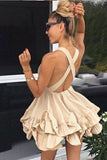 Cute Satin Sleeveless Criss Cross Above Knee Homecoming Dresses Short Prom Dresses