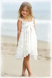 Cute Spaghetti Straps Sleeveless Ivory With Bowkont Lace Beach Flower Girl Dresses