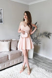 Cute Spaghetti Straps Sweetheart Pink Homecoming Dresses Satin Short Prom Dresses