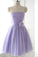 Cute Strapless Flower Lavender Chiffon Short Bridesmaid Dresses with Bow Prom Dresses