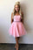 Cute Strapless Pink Tulle Beads Knee Length Short Prom Dresses Homecoming Dresses
