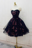 Cute Sweetheart Lace up Navy Blue Strapless Homecoming Dresses Short Prom Dresses