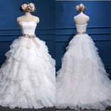 Affordable Strapless Chiffon Sweetheart Lace Ball Gown Wedding Dresses