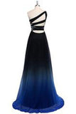 Dreamy A-line One Shoulder Sweep Train Chiffon Prom/Evening Dresses With Beads