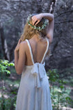 Elegant Ivory Bohemian Lace Prom Dress V Neck Backless Country Wedding Dress