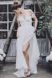 Elegant Ivory Off the Shoulder Chiffon Wedding Dresses Sweetheart Beach Bridal Dresses