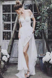 Elegant Ivory Off the Shoulder Chiffon Wedding Dresses Sweetheart Beach Bridal Dresses