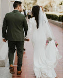 Elegant Long Sleeve Satin Scoop Ivory Wedding Dresses Long Cheap Wedding Gowns