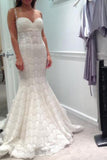 Elegant Mermaid Sweetheart Lace Court Train Wedding Dress with Spaghetti Straps JS422