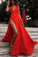 Elegant Red Split V-Neck A-Line Chiffon Sexy Floor-Length Prom Dresses